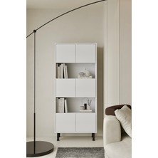 Furnitt Home Hitit Kitaplık 175 cm - Vitrin - Gümüşlük (100% Mdf) Metal Ayak