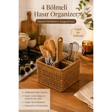 Porsima DHZ07349 Dekoratif Doğal Hasır 4 Bölmeli Banyo Mutfak Organizeri Banyo Mutfak Düzenleyici 15X15X11,5CM