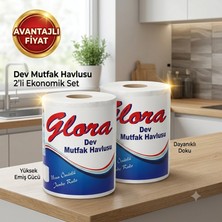 Glora Dev Rulo Kağıt Havlu 2'li Paket - Toplam 86 Metre (1 Rulo = 43 M) 2 Katlı Ekstra Dayanıklı Mutfak Havlusu