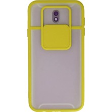 Aesco Samsung Galaxy J7 Pro / J730 Kılıf Palm Buzlu Kamera Sürgülü Silikon - Sarı
