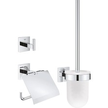 Grohe Start Cube Quickfix Üçlü Tuvalet Aksesuar Seti, Tuvalet Kağıtlığı, Tuvalet Fırçası, Bornoz Ask