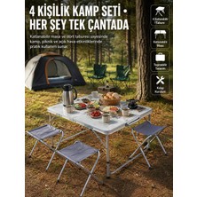 Aesco Katlanabilir Kamp Masası ve 4 Tabure Seti Taşınabilir Alüminyum Gövdeli Piknik Masası