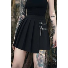 Balina Siyah Anime Harajuku Punk Deri Kemerli Y2K Mini Etek