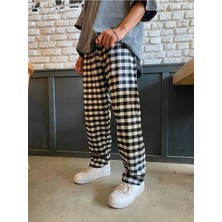 Balina Siyah Beyaz Kare Ekose Desenli Unisex Bol Paça Pijama Eşofman