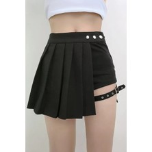Balina Siyah Anime Harajuku Punk Kemerli Y2K Mini Şortlu Etek