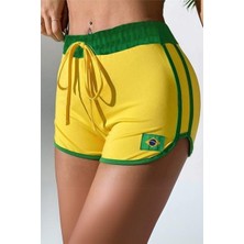 Balina Sarı Brasil Yeşil Şeritli Şort