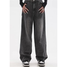 Balina Vintage Siyah Yıkamalı Baggy Jean Unisex Kot Pantolon
