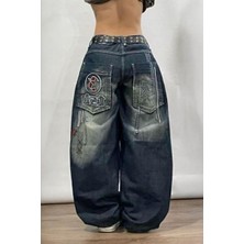 Balina Lacivert D2T Vintage Yıkamalı Baggy Y2K Pantolon
