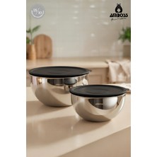 Amboss Satin 4 Parça Paslanmaz Çelik Karıştırma & Saklama Kabı Seti - Siyah
