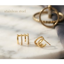 316L Çelik Gold Renk Modern Tasarımlı Antialerjik Çelik Küpe