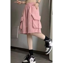 Balina Pembe Cepli Gabardin Kargo Şort