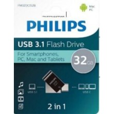 Philips FM32DC152B/00 32GB 2 In 1 Type-C/usb 3.1 Siyah Gri USB Bellek