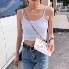 Balina Beyaz Y2K Basic Askılı Crop