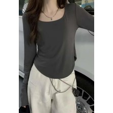 Balina Füme Yeni Basic Uzun Kollu Crop