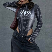 Balina Siyah Spider Çıtçıtlı Uzun Kollu Body