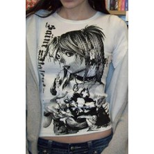 Balina Beyaz Vintage Anime Misa Amane Saint Gotik Y2K Uzun Kollu Crop