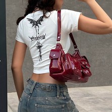 Balina Beyaz Gothic Dragon Slayer Kısa Kollu Crop