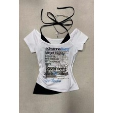 Balina Beyaz Target Highly Lovement Madonna Yaka Ek Askılı Kısa Kollu Full Body Crop