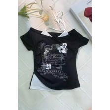 Balina Siyah Nuit Magique Madonna Yaka Ek Askılı Kısa Kollu Full Body Crop