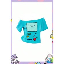 Balina Mavi Adventure Time Bmo Y2K Kısa Kollu Crop