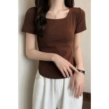 Balina Kahverengi Basic Kısa Kollu Crop