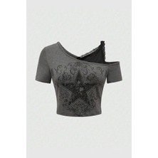 Balina Füme Gothic Star Ek Askılı Kısa Kollu Crop