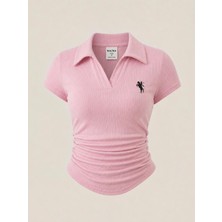 Balina Pembe  Polo Yaka Fitilli Premium Bluz