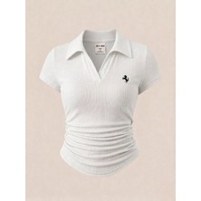 Balina Beyaz  Polo Yaka Fitilli Premium Bluz