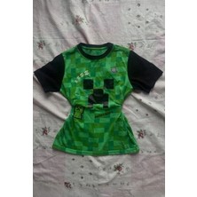 Balina Yeşil Raglan Minecraft Creeper Y2K Kısa Kollu Crop