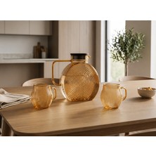 Leylart Borosilikat Cam Amber Salyangoz Desenli Filtreli Sürahi 2500 ml ve 2 Adet 300 ml Bardak