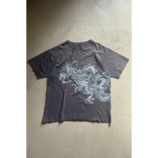 Balina Siyah Silver Dragon Grafitti Harajuku Y2K Unisex T-Shirt