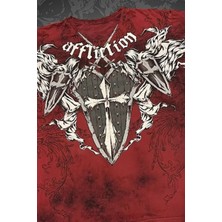 Balina Kırmızı Yıkamalı Affliction Shield Sword Gotik Y2K Unisex T-Shirt