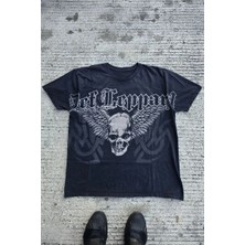 Balina Siyah Gotik Def Leppard Skull Y2K Unisex T-Shirt