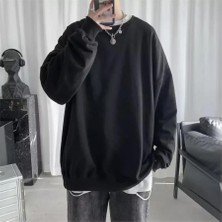 Balina Oversize Düz Siyah Orta Kalın Kumaş Unisex Uzun Kollu S