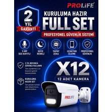 Prolife 12 Li Ses Kayıtlı Güvenlik Kamerası 5 Mp Gece Renkli Yüz ve Araç Tanımalı Full Hd Kamera Sistemi