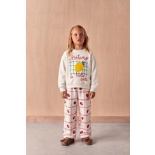 Magu Kız Çocuk Limon Baskılı Ekru Sweatshirt ve Çilek Desenli Eşofman Takımı