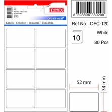 Tanex OFC-120 Beyaz Ofis Etiketi 5li Paket