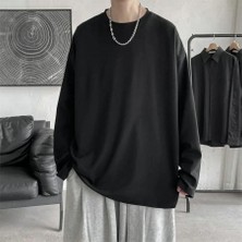 Balina Düz Siyah Ince Kumaş Oversize (Unisex) Uzun Kollu