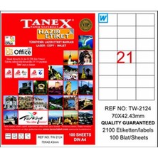 Tanex TW-2124 70X42,43 Lazer Etiketi 100AD.