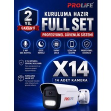Prolife 14 Lü Ses Kayıtlı Güvenlik Kamerası 5 Mp Gece Renkli Yüz ve Araç Tanımalı Full Hd Kamera Sistemi
