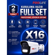 Prolife 16 Lı Ses Kayıtlı Güvenlik Kamerası Seti 5 Mp Gece Renkli Yüz ve Araç Tanımalı Full Hd Kamera Sistemi