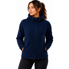 Ghassy Co. Ghassy Co Kadın Kapşonlu Fermuarlı Polar Sweatshirt Lacivert Renkli Rahat Kullanım İçin