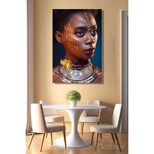 Şehber Sanatsal Cilt Çizimleri Bulunan Afrikalı Model Dikey Kanvas Tablo Tekli Kuaför Güzellik Salonu 3436