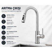 Marinox Arıtmalı Spiralli Evye Bataryası Çekilebilir Başlıklı 3 Fonksiyonlu Mutfak Bataryası Krom