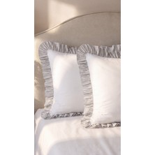 2'li Pamuklu Kumaş Çizgili Fırfırlı Yastık Kılıfı 50X70 cm