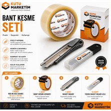 Kutu Marketim Bant Kesme Seti 45 mm x 100 mt Koli Bandı + Maket Bıçağı + 10 Yedek Uç