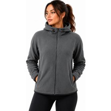 Ghassy Co. Ghassy Co Kadın Kapşonlu Fermuarlı Polar Sweatshirt Koyu Gri Outdoor Kullanım İçin Rahat Tasarım