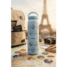 Lagomde Collego 500 ml Erkeklere Özel Avrupa Seyahat Termosu VOYAGER NO1 – 24 Ülke Lazer Işlemeli, Renkli Uv Dtf Sticker Setli