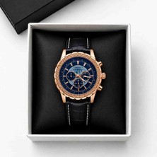 Atakaya Premium Erkek Kol Saati Rose Gold Kasa Lacivert Kadran Siyah Deri Kordon