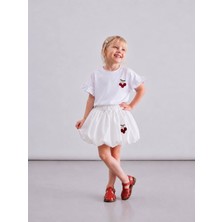 Luniva Butik Kız Çocuk Kiraz Nakışlı Balon Etek Takım